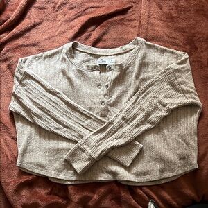 Hollister Tan Cream Long Sleeve Henley Top